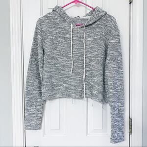 BRANDY MELVILLE • Gray Distressed Cropped Hoodie Pullover